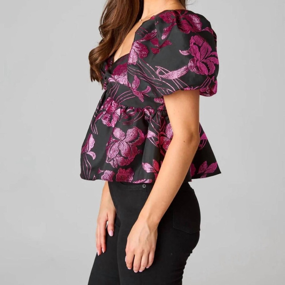 NWT Buddy Love Blakely Peplum Short Sleeve Top - Raspberry Fizz